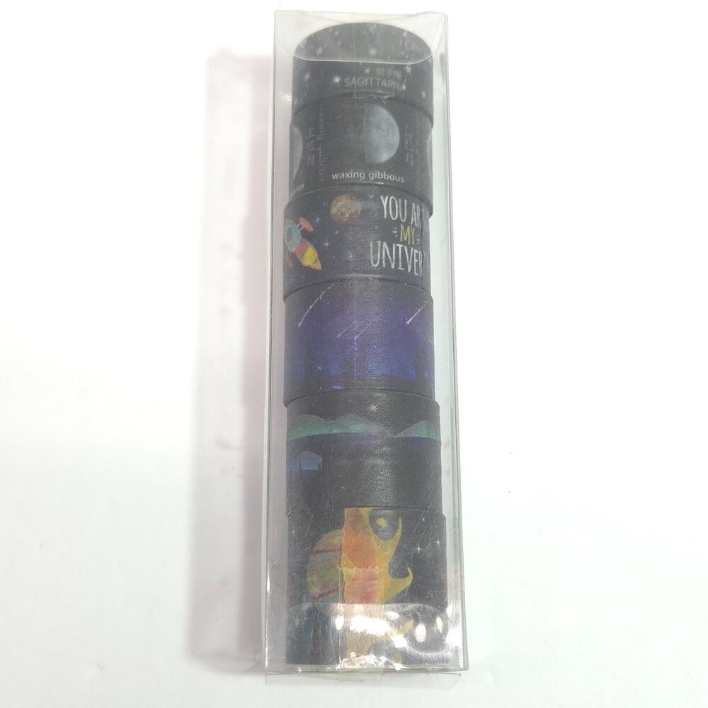 6 Roll Washi Tape Glow Set Space Galaxy Celestial Planets Moon Rocket